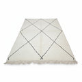 Modern Black Grid Moroccan Beni Ourain Rug – Handmade Geometric Wool Shag