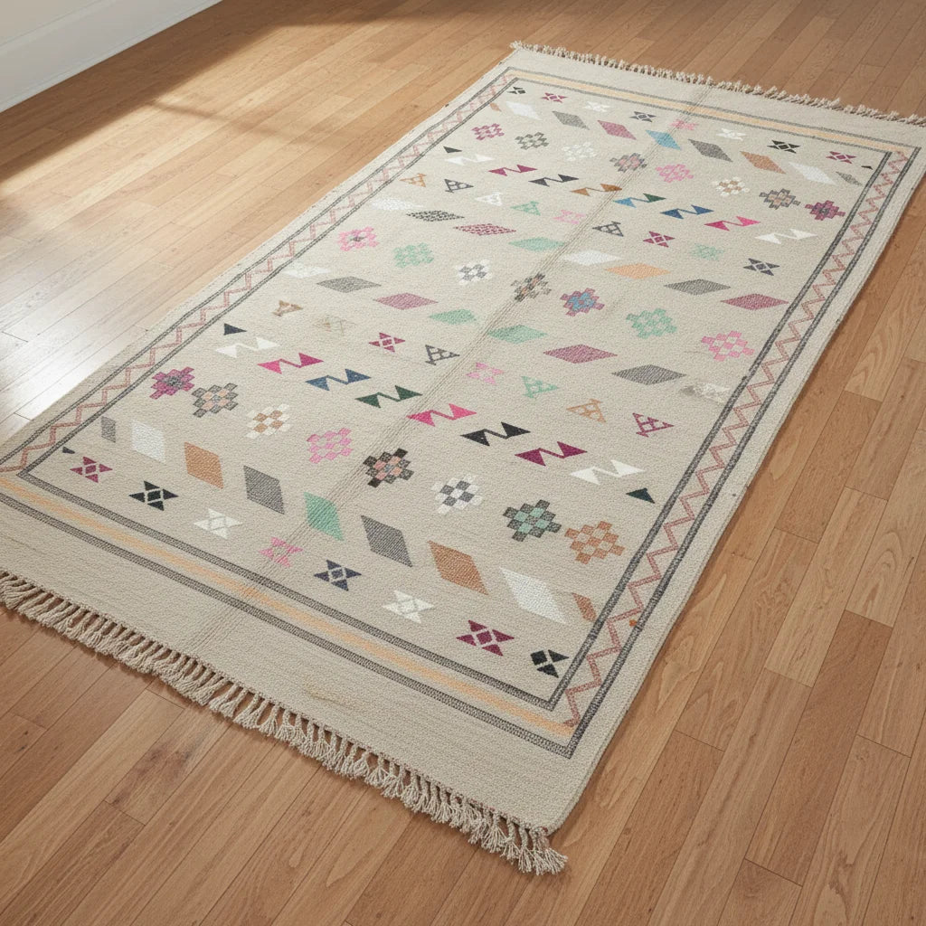 Rainbow Diamond Moroccan Kilim – Handmade Multi-Color Flat-Weave Tribal Wool Rug