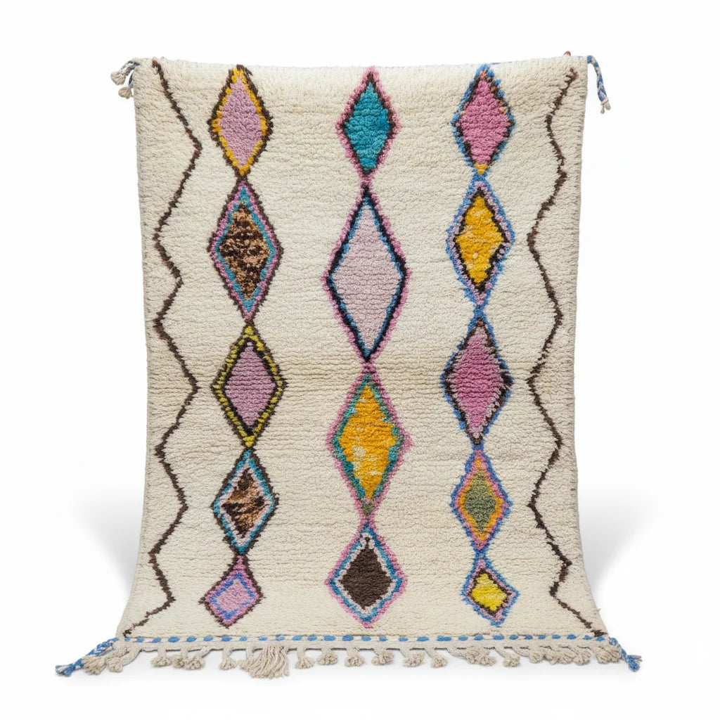 Rainbow Tribal Azilal Moroccan Rug – Handmade Multi-Color Diamond Wool Shag