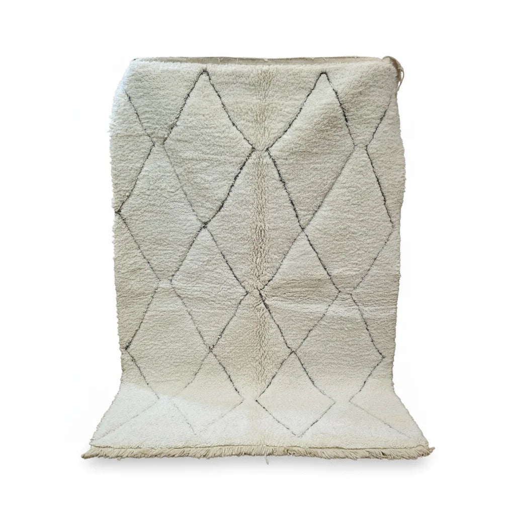 Classic Black & Ivory Beni Ourain Moroccan Rug – Handmade Large Diamond Shag