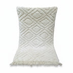 Tonal Ivory Beni Ourain Rug – Handmade Minimalist Diamond Lattice Wool Shag