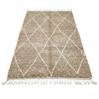 Sand-Toned Moroccan Beni Ourain Rug – Handmade Ivory Diamond Shag