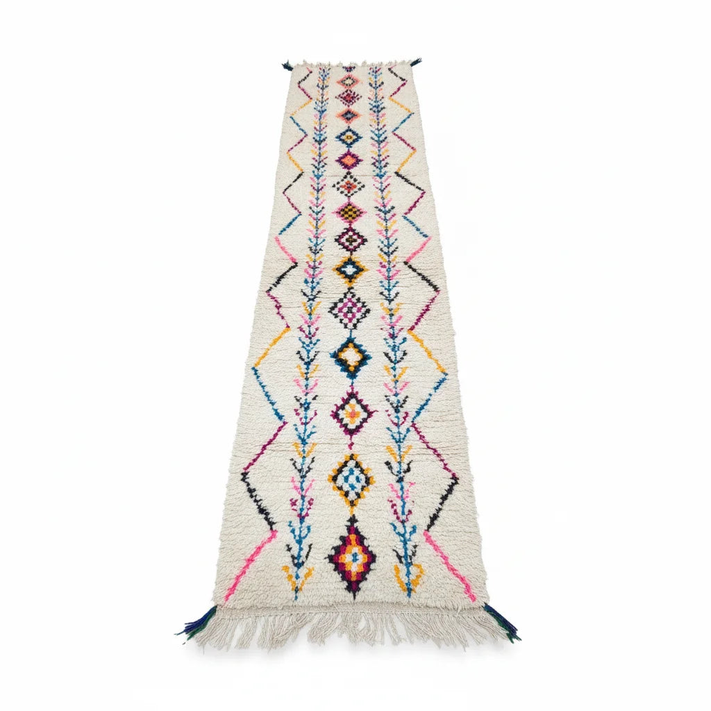 Rainbow Tribal Azilal Moroccan Runner – Handmade Multi-Color Geometric Wool Shag