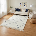 Handwoven Amazigh Beni Ourain Rug – Ivory Wool with Blue Diamond Pattern