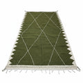 Olive Green Geometric Moroccan Kilim – Handmade Flat-Weave Diamond Lattice Wool Rug