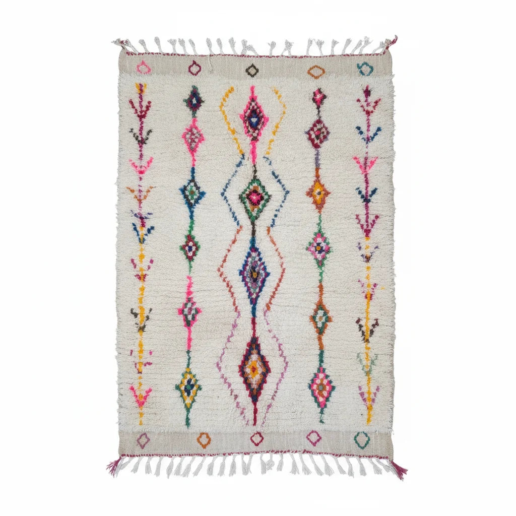 Rainbow Tribal Azilal Moroccan Rug – Handmade Multi-Color Diamond Wool Shag