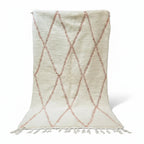 Handmade Moroccan Beni Ourain Wool Rug - White & Burnt Orange Diamond Shag