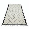 Sawtooth Border Beni Ourain Rug – Handmade Black Diamond & Zigzag Shag