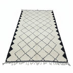 Sawtooth Border Beni Ourain Rug – Handmade Black Diamond & Zigzag Shag