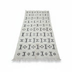 Geometric Tribal Moroccan Kilim Runner – Handmade Black & Ivory Flat-Weave Wool Rug
