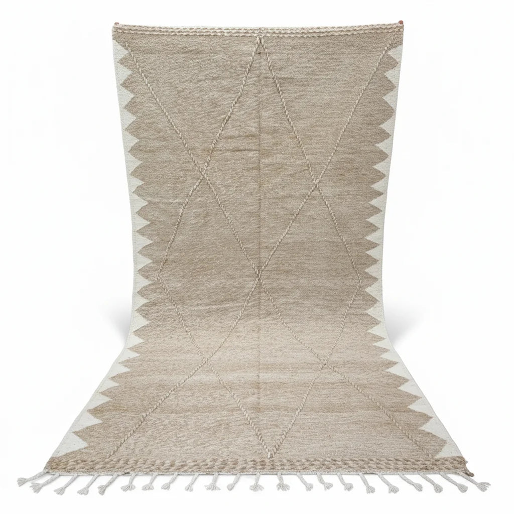 Sand & Ivory Geometric Moroccan Kilim – Handmade Flat-Weave Diamond Lattice Wool Rug