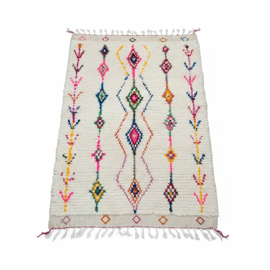 Rainbow Tribal Azilal Moroccan Rug – Handmade Multi-Color Diamond Wool Shag