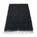 Modern Charcoal Black Beni Ourain Rug – Handmade White Diamond Lattice Shag