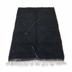 Modern Charcoal Black Beni Ourain Rug – Handmade White Diamond Lattice Shag