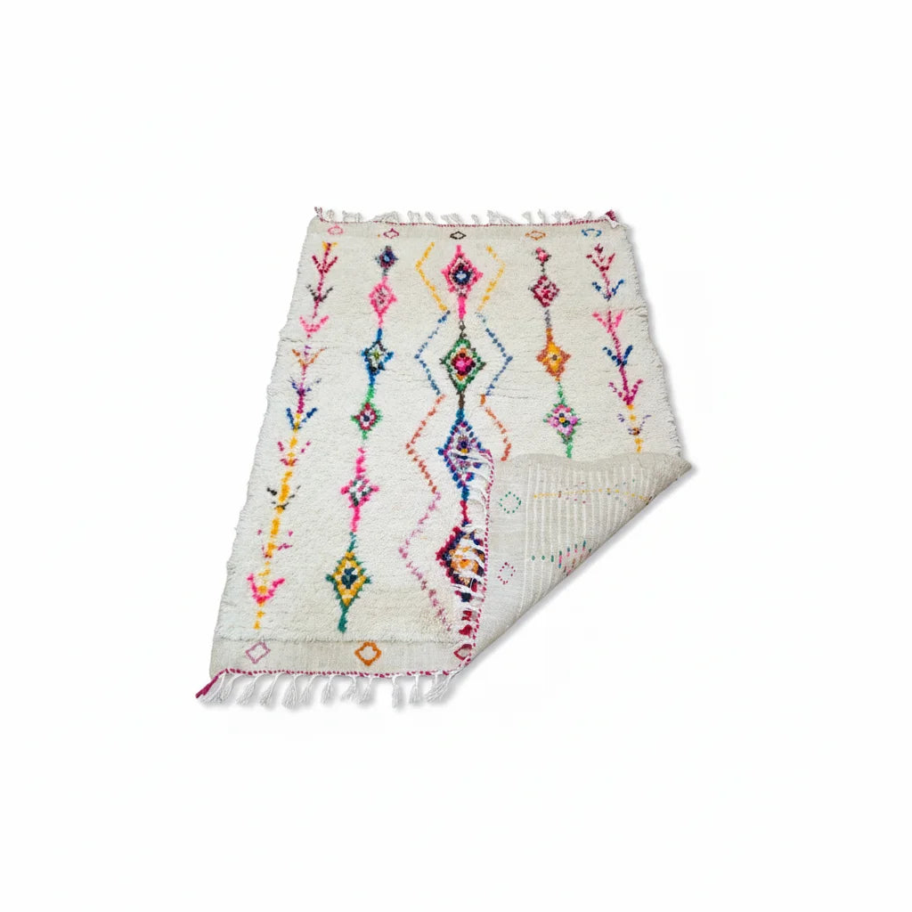Colorful Handmade Moroccan Azilal Wool Rug - Eclectic Tribal Diamond Shag