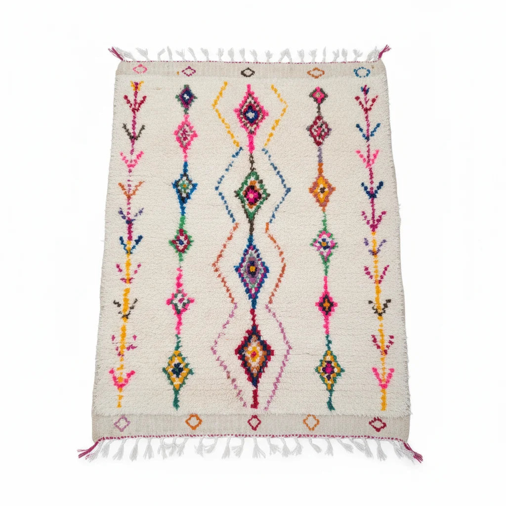 Colorful Handmade Moroccan Azilal Wool Rug - Eclectic Tribal Diamond Shag