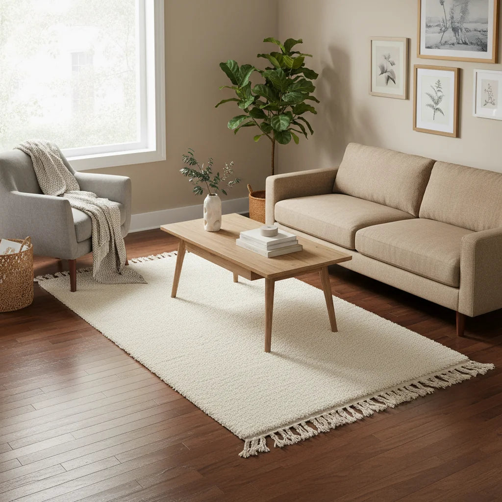Minimalist Beni Ourain Moroccan Rug – Ivory Handwoven Wool