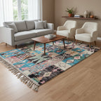 Colorful Handmade Moroccan Patchwork Rug - Eclectic Tribal Zanafi Wool Shag