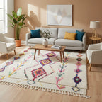 Colorful Handmade Moroccan Azilal Wool Rug - Rainbow Tribal Diamond Shag