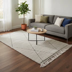 Classic Moroccan Beni Ourain Wool Rug – Handmade Black Diamond Shag