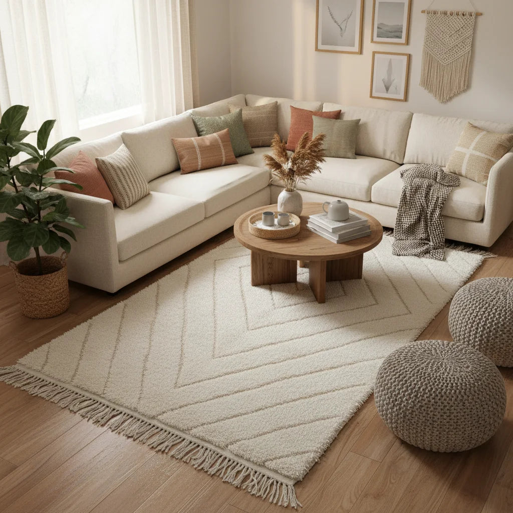 Diamond Path Beni Ourain Rug – Handwoven Ivory Moroccan Wool
