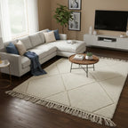 Classic Beni Ourain Amazigh Rug – Handwoven Ivory Moroccan Wool with Diamond Motifs