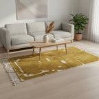 Abstract Mustard Gold Moroccan Azilal Rug – Handmade Distressed Wool Shag