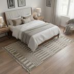 Premium Handmade Moroccan Mrirt Wool Rug – Neutral Earth Tone Broken Stripe Shag