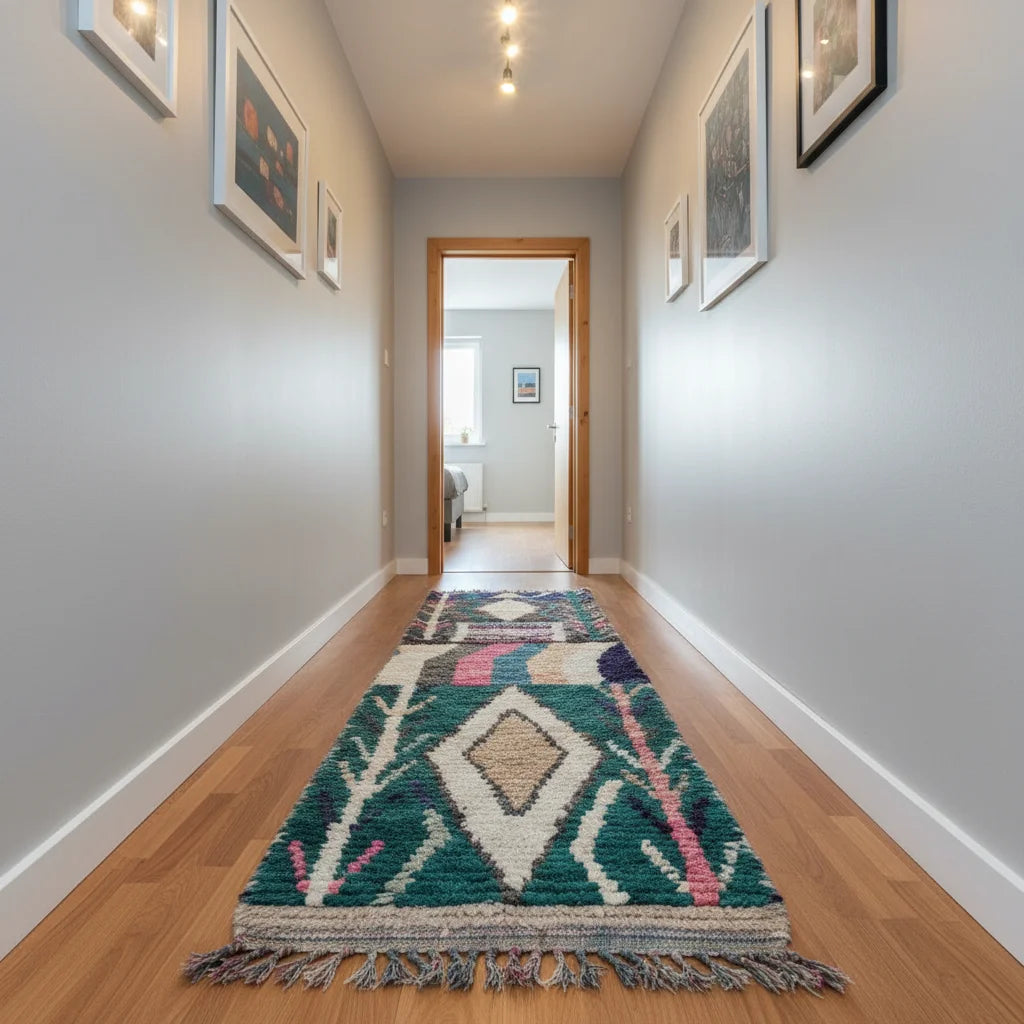 Vibrant Tribal Moroccan Azilal Runner – Handmade Multi-Color Narrative Gallery Rug