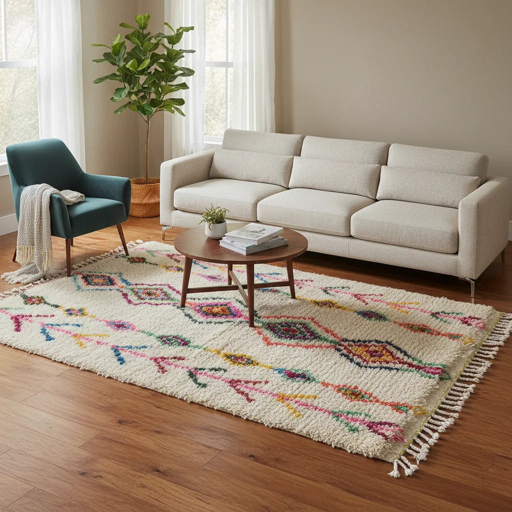 Rainbow Tribal Azilal Moroccan Rug – Handmade Multi-Color Diamond Wool Shag